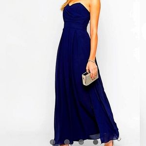 ASOS TFNC Elida Royal Blue Pleated Bust Evening Event Chiffon Long Maxi Dress 12